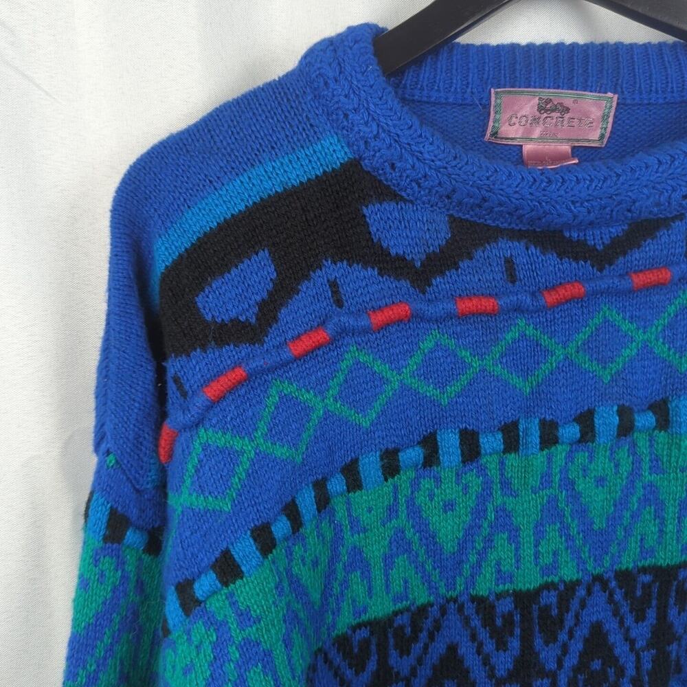 Concrete Mix Sweater Mens Size L Vintage Crew Neck Knit Pullover Blue Green Red - Picture 9 of 14